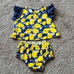 Navy & Lemon Ruffle Sleeve Top & Bloomer Bottoms
